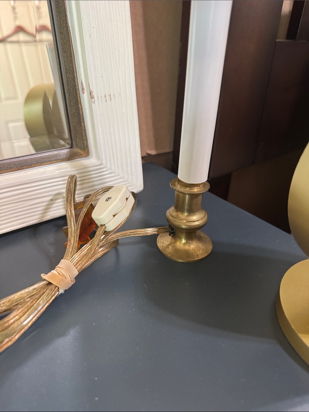 Vintage Brass Candle Holder with White Taper - Unbranded